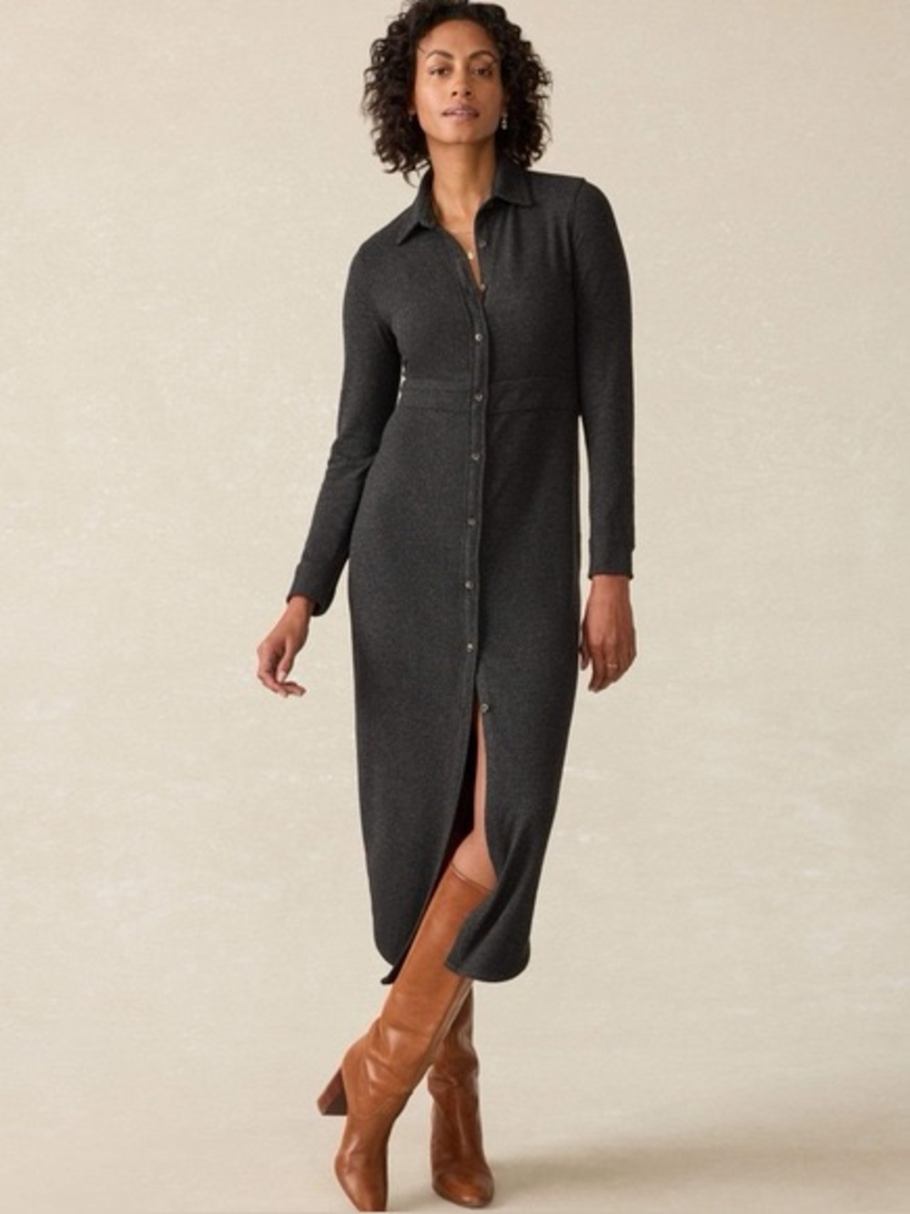NWT Faherty Legend™ Heathered Black Twill Sweater Shirt Dress | Size XS
